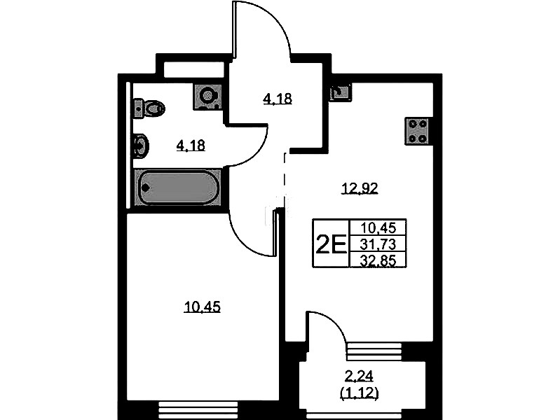 1-комнатная квартира 32.85 м², 7/9 эт., ЖК «GloraX Новоселье»